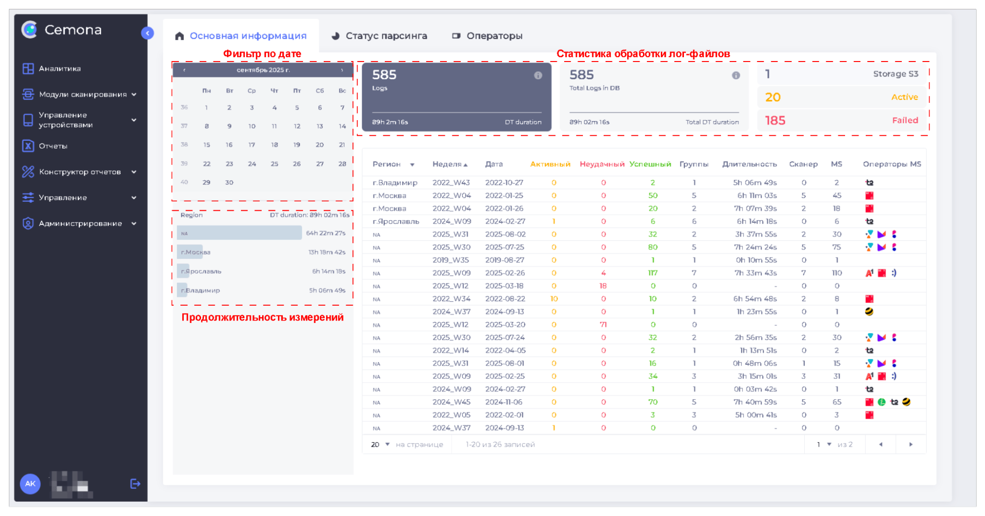 Рис.3.2 Главное меню и элементы интерфейса Платформы